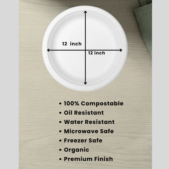 Bagasse Disposable Round Plates - 12 inch (50 pcs)-3