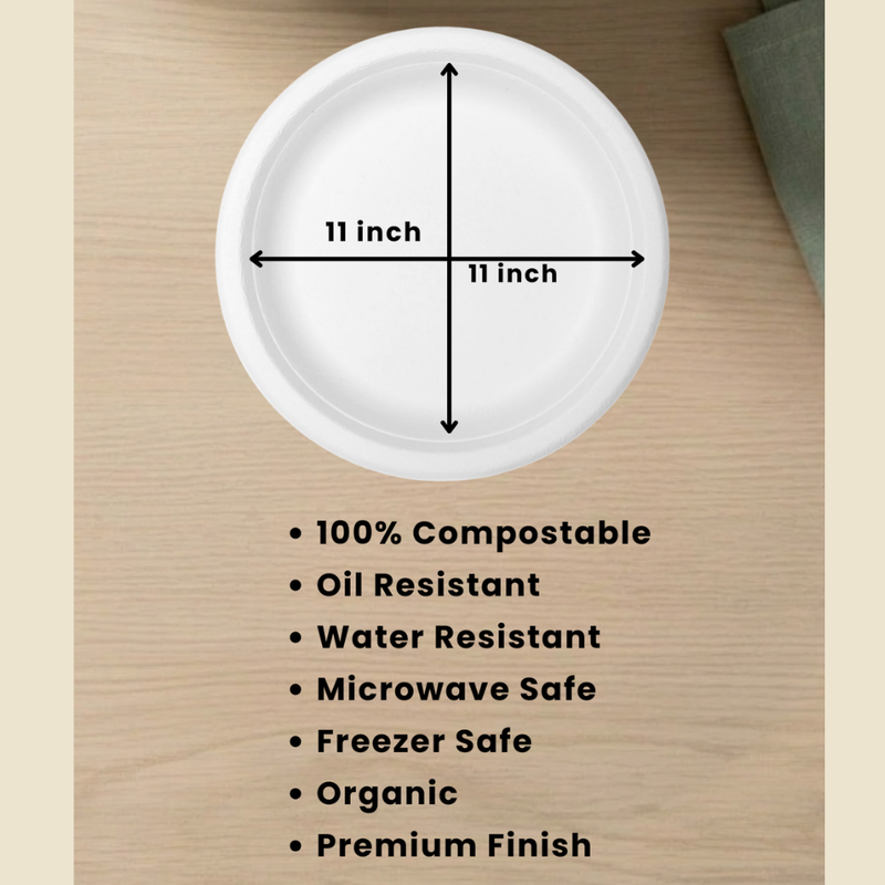 Bagasse Disposable Round Plates - 11 inch (25 pcs)-3