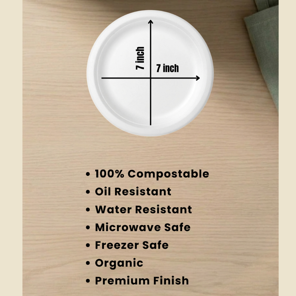 Bagasse Disposable Round Plates - 7 inch (25 Pcs)-3