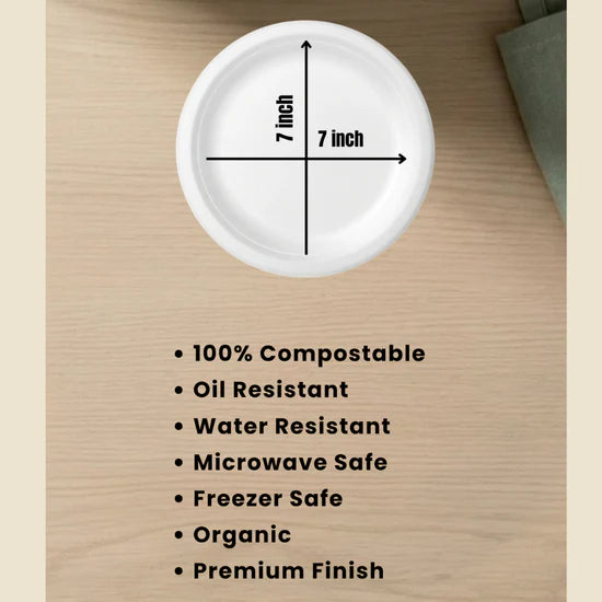 Bagasse Disposable Round Plates - 7 inch (50 Pcs)-3