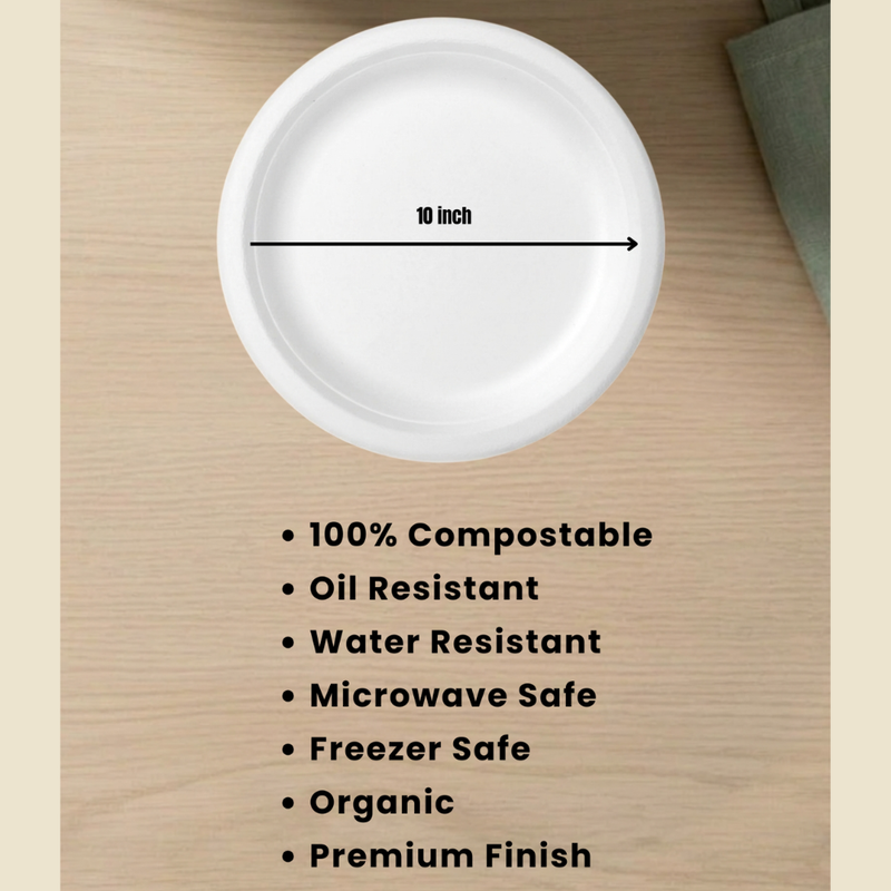 Bagasse Disposable Round Plates - 10 inch (25Pcs)-3
