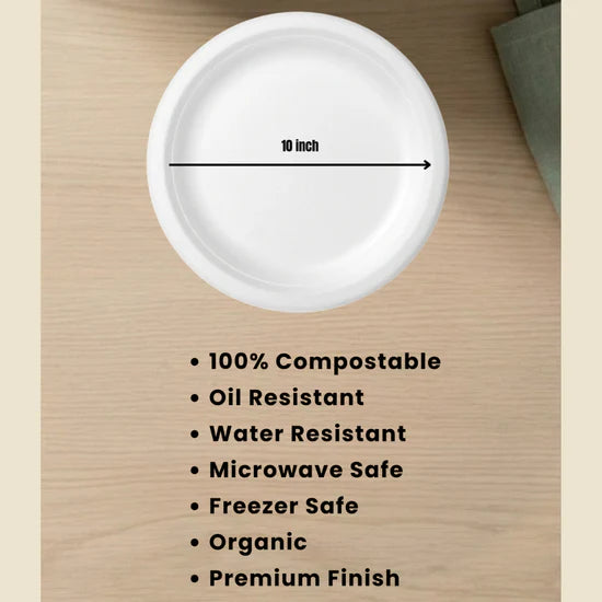 Bagasse Disposable Round Plates - 10 inch (50 Pcs)-3