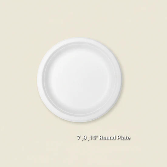 Bagasse Disposable Round Plates - 10 inch (50 Pcs)