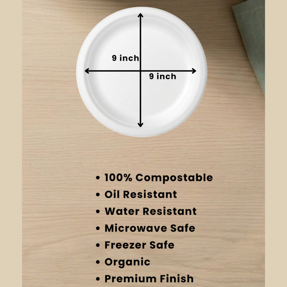 Bagasse Disposable Round Plates - 9 inch-3