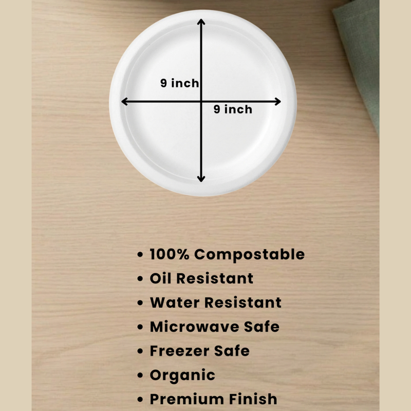 Bagasse Disposable Round Plates - 9 inch-3