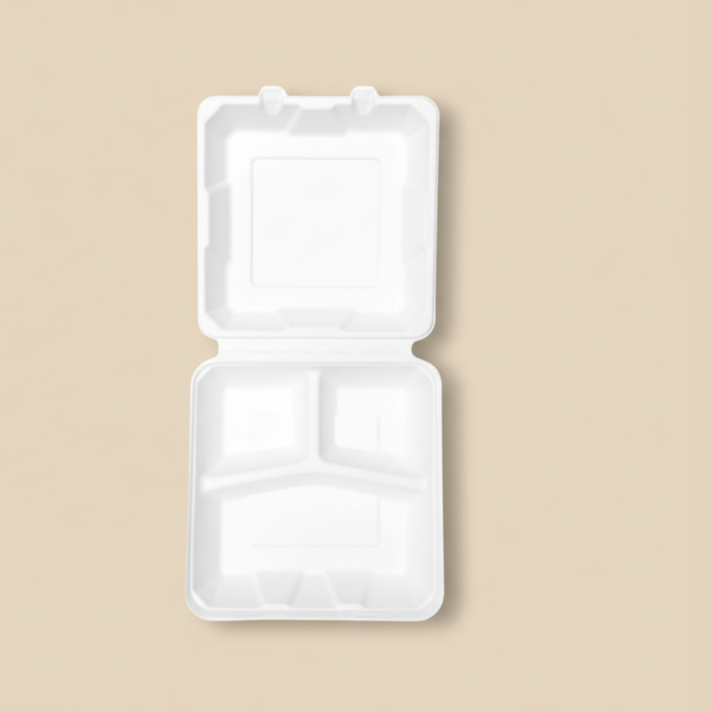 3 Compartment Bagasse Clamshell - 9x9"-4