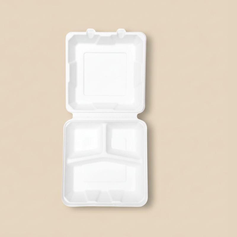 3 Compartment Bagasse Clamshell - 9x9"-4