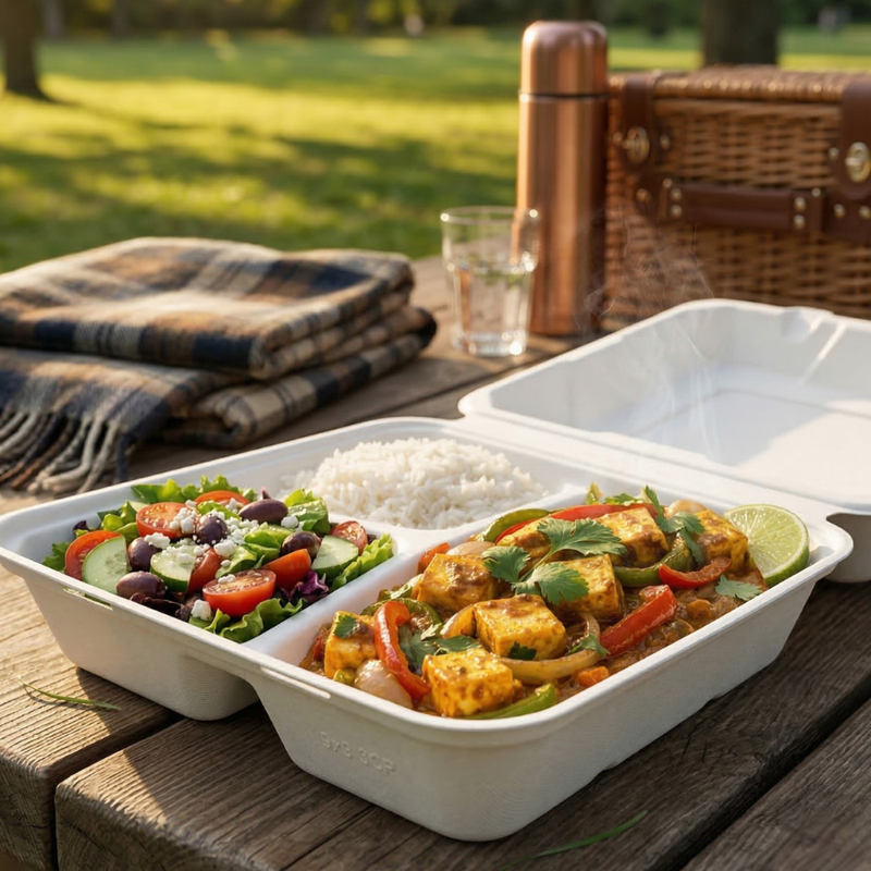 3 Compartment Bagasse Clamshell - 9x9"-2