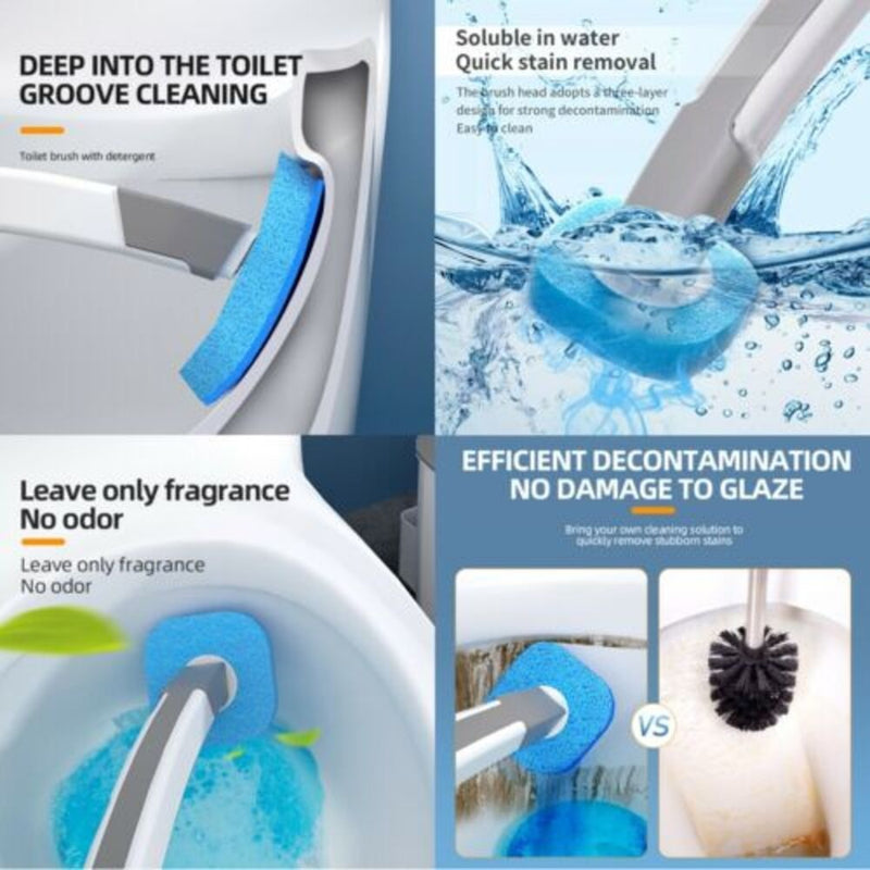 Premium WC Long Handle Cleaning Brush Set with Scented Replaceable Sponge Heads-6