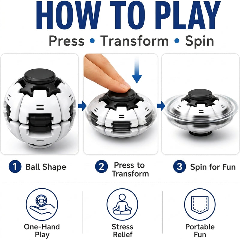 Ball Spinner Fidget Toy with Light | Sensory Stress Relief Fidget Toy for Kids & Adults - White Colour-6
