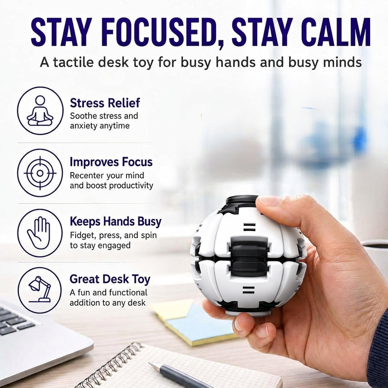 Ball Spinner Fidget Toy with Light | Sensory Stress Relief Fidget Toy for Kids & Adults - White Colour-1