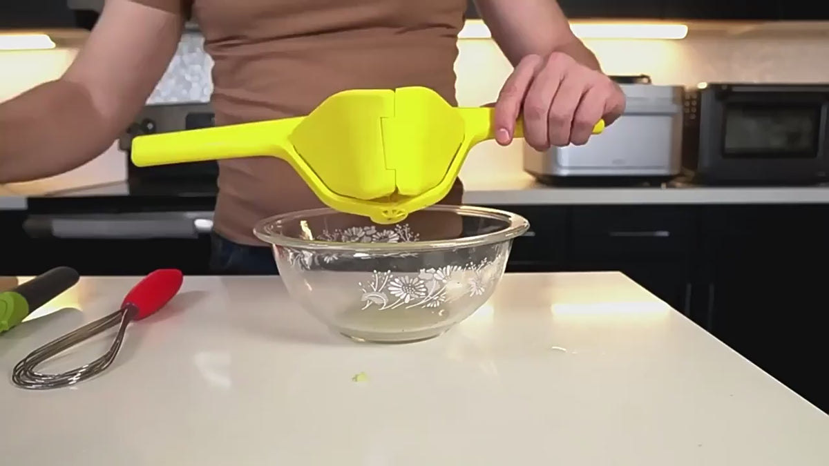 Lemon Squeezer - Orange Manual Citrus & Lime Juicer with Built-In Strainer, Easy Two-Hand Press, Space-Saving Flat Design, Handheld Kitchen Tool-4