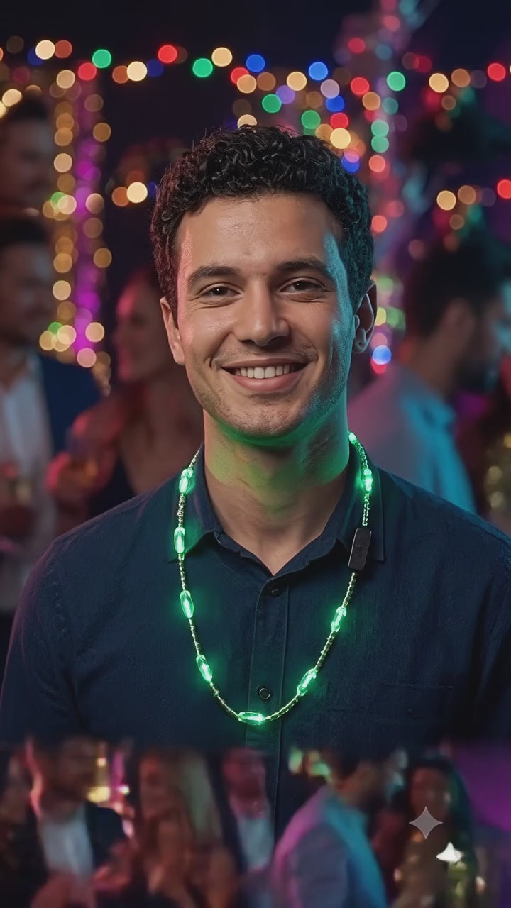 Glowing LED Bead Necklace with 3 Modes of Flasing Light - Green Colour-2